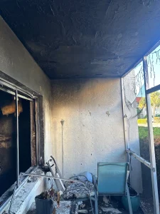 Drypro providing professional fire and smoke damage restoration services for a patio in Lakewood Ranch.